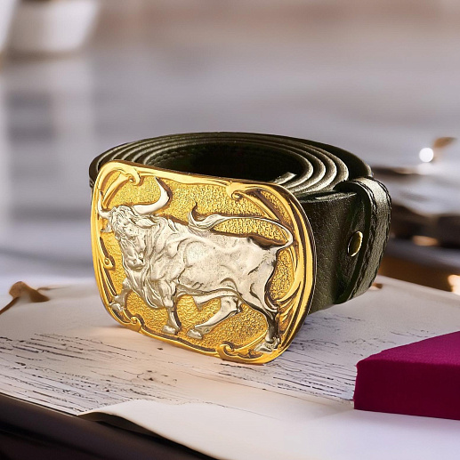 Кожаный ремень с бляшкой ''Бык''. Позолота купить с доставкой Кожаный ремень с бляшкой ''Бык''. Позолота